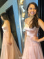 Sparkly Spaghetti Two Piece Skin Pink Prom Dress With Beading