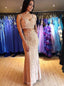 Sparkly Two Piece Straps Sheath Long Prom Dress with Beading