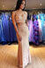 Sparkly Two Piece Straps Sheath Long Prom Dress with Beading