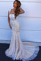 Square Neck Mermaid Lace Wedding Dress With Sweep Train