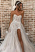 Elegant Strapless High Split Beach Wedding Dress, Sparkly Sequins Tulle Wedding Gown