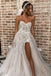 Elegant Strapless High Split Beach Wedding Dress, Sparkly Sequins Tulle Wedding Gown