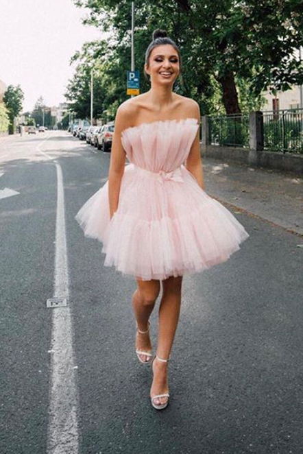 Charm Pink Tulle Short Party Dress With Bowknot, Princess Homecoming Dresses