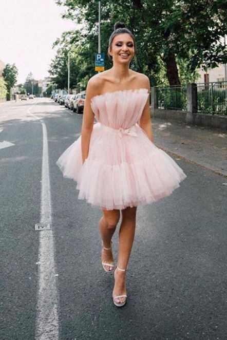 Charm Pink Tulle Short Party Dress With Bowknot, Princess