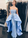 strapless lace blue mermaid prom dress with detachable train dtp646