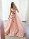 strapless pink lace long prom dresses ball gown with floral appliques dtp490