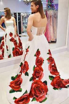 long formal evening gown floral printed strapless prom dress dtp169