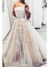 strapless lace appliques tulle long prom wedding dress with beading dtp578