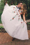 Lace Long Prom Dress with Embroidery Appliques, V-neck Backless Graduation Dress