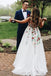 Lace Long Prom Dress with Embroidery Appliques, V-neck Backless Graduation Dress