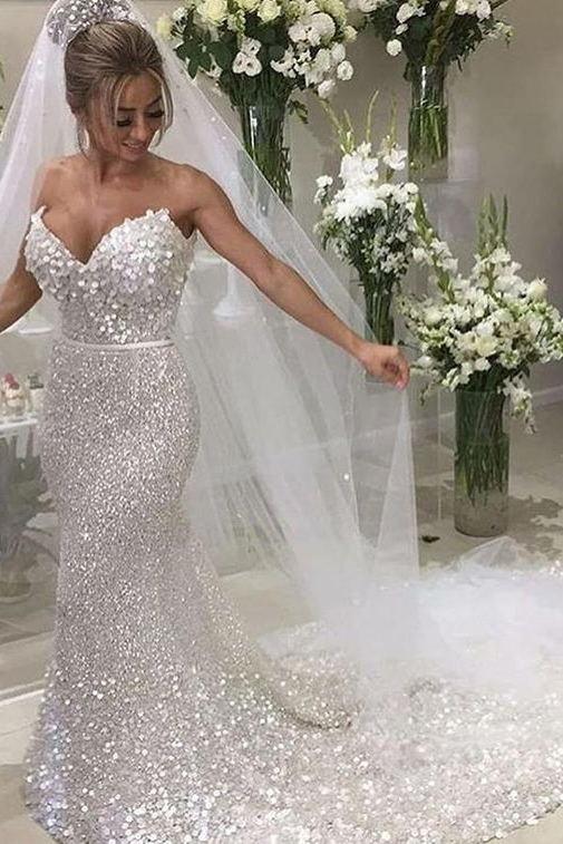 Stunning Sparkly Wedding Dresses Mermaid Sequined Bridal Gowns