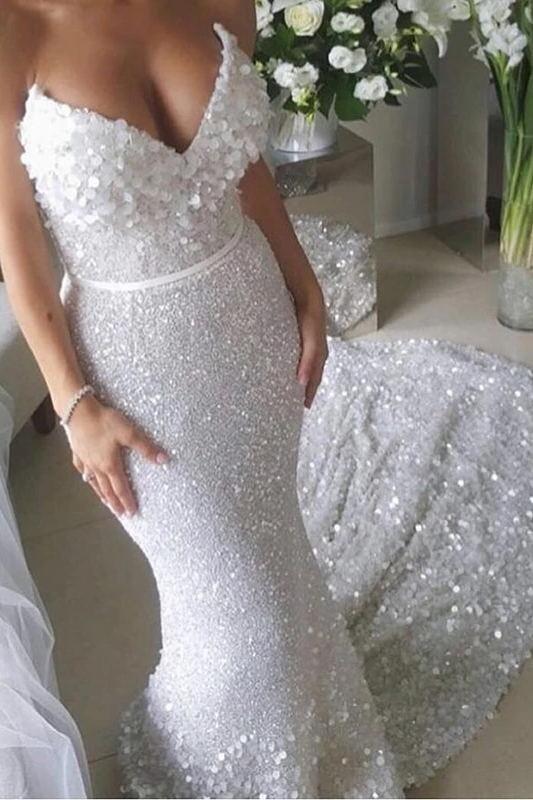 Stunning Sparkly Wedding Dresses Mermaid Sequined Bridal Gowns
