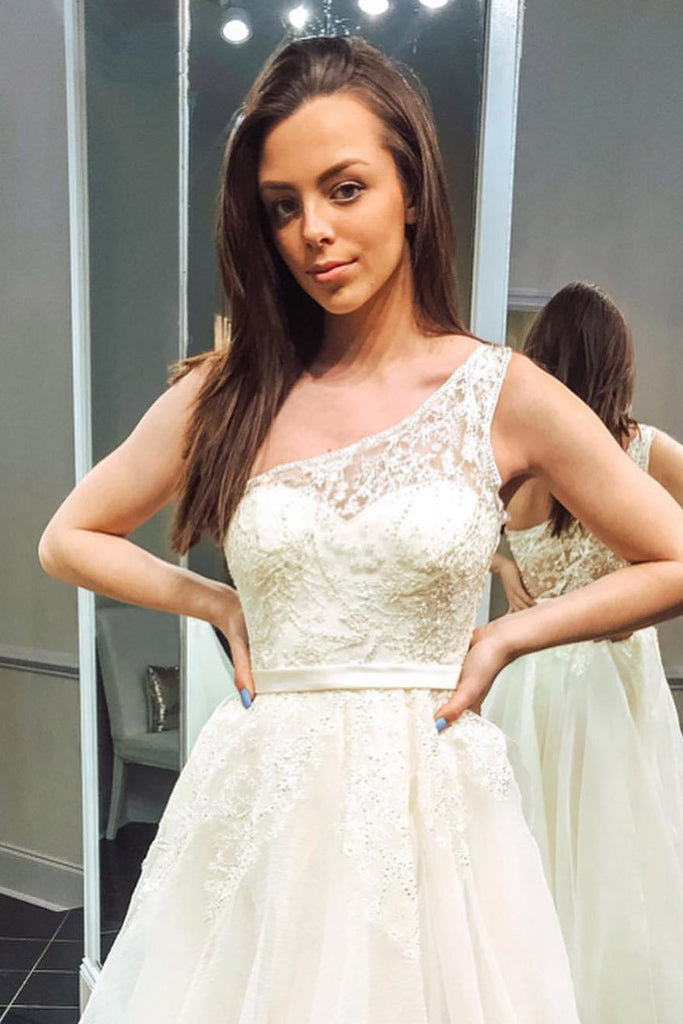 Stunning Beading Ivory Tulle One Shoulder Prom Formal Dress