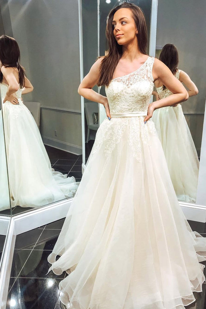 stunning beading ivory tulle one shoulder prom formal dress dtp601
