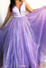 Stunning Lilac Prom Dress V-neck Beaded Tulle Long Formal Gown