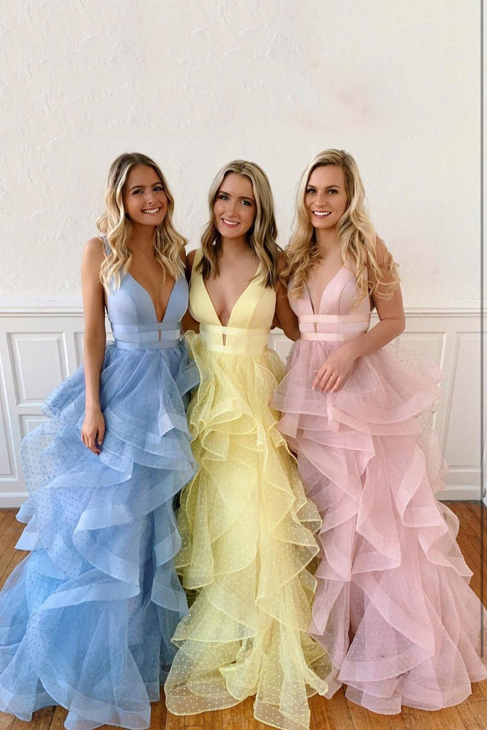 sweet 16 dress layered polka dot tulle long prom dresses dtp476