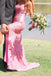 Sweetheart Pink Sequin Long Prom Dress, Slit Formal Party Gown