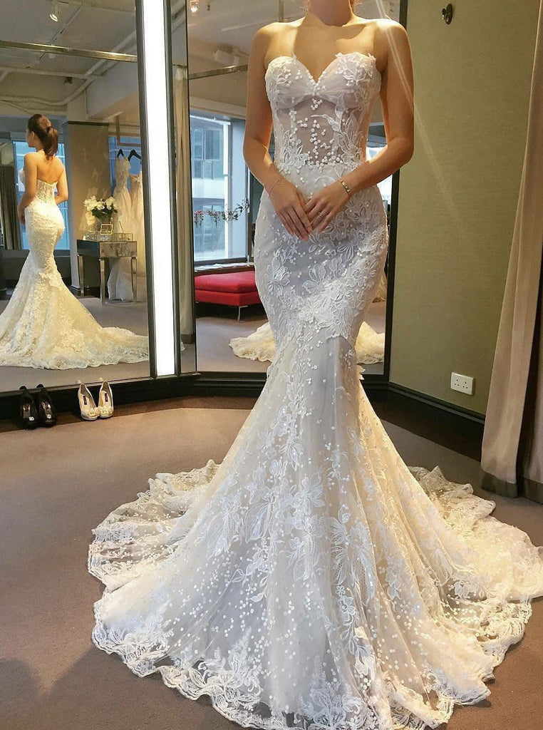 sweetheart lace mermaid wedding dress with appliques dtw78