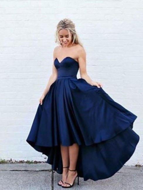 sweetheart dark navy homecoming dress asymmetry hi-lo prom dress dtp273