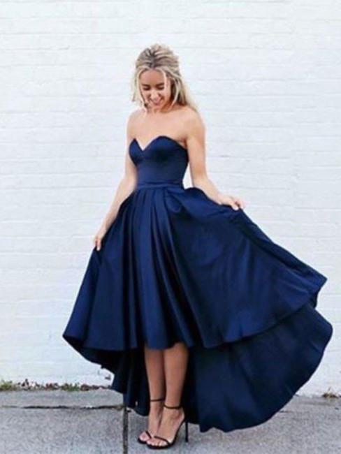 sweetheart dark navy homecoming dress asymmetry hi-lo prom dress dtp273