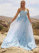sweetheart light sky blue tulle applique long formal prom dress dtp271