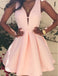 V Neck Pink Short Prom Dress A-line Sleeveless Homecoming Dress