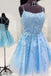 Tulle Lace A-line Spaghetti Straps Homecoming Dresses, Graduation Dress, SH558 | short prom dresses | blue homecoming dresses | short dress | www.simidress.com