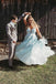 Tulle Plus Size Prom Dress V-neck Appliqued Mint Blue Long Formal Dress