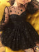 starry night long sleeves homecoming dress tulle short prom dress dtp254
