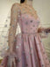 starry night long sleeves homecoming dress tulle short prom dress dtp254