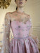 starry night long sleeves homecoming dress tulle short prom dress dtp254