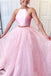 two pieces pink long prom dresses sparkly halter neck formal gown dtp18