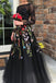 Two Piece Black Long Sleeves Lace Appliqued Prom Dress Party Gown dtp608