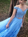 two piece blue prom dress off-the-shoulder a-line long graduation gown dtp488