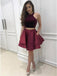maroon sweet 16 dress two piece layers short prom dress with pockets dtp211
