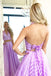 Elegant Two Piece Halter V-neck Striped Long Backless Prom Dress