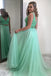 Two Piece Prom Dress Mint Green Beading V-neck Tulle Party Dress
