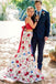 satin floral print mermaid two piece prom dress with bowknot dtp108