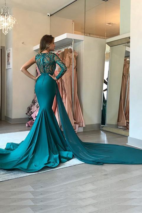 Long sleeve fishtail prom dress hot sale