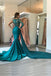 Unique One-Long Sleeves Mermaid Hunter Prom Dress V-Neck with Appliques