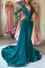 Unique One-Long Sleeves Mermaid Hunter Prom Dress V-Neck with Appliques