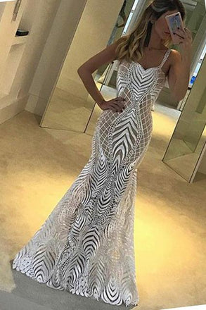 Unique Straps Mermaid/Trumpet Style Prom Dress Lace Party Dress