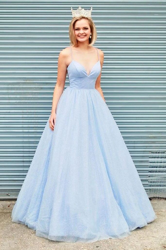 elegant a-line v neck light blue backless prom dresses dtp01