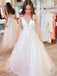 V Neck White Applique Wedding Dresses, Long Formal Prom Dresses
