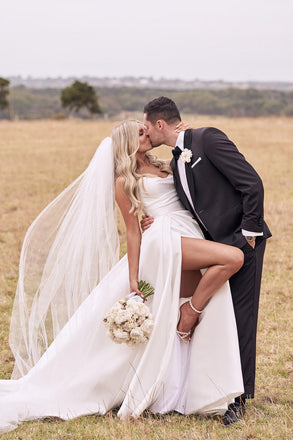 Elegant Sweetheart A Line Wedding Dress With Side Slit, Simple Satin Bridal Gown