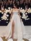 Gorgeous Straps A-line Lace Beaded Wedding Dresses With Chapel Train