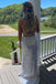 White Mermaid Sequins Long Prom Dress, Backless Evening Gown with Split
