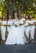 White Off Shoulder Bridesmaid Dresses Simple Tea-Length Wedding Party Dresses