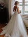 Elegant Round Neck V-back Tulle Ivory Wedding Dresses With Bowknot