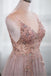 A-line V-Neck Sleeveless Prom Dresses Beading Tulle Evening Dresses
